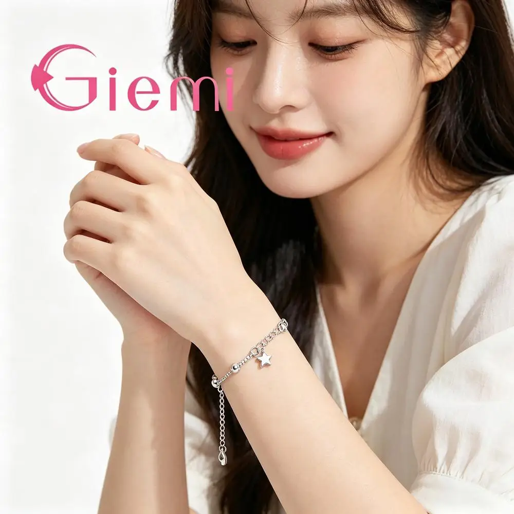 Simple 925 Sterling Silver Star Square Shape Adjustable Bracelets for Women Girls Engagement Party Fashion Jewelry Gifts
