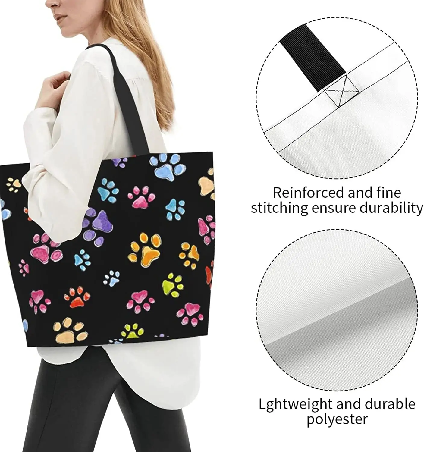 Dog Paw Shoulder Bag for Women, Reusable Waterproof Tote Bag Beach Bag Eco Bag Shopping Bag Storage Bag Folding Bags Handbag