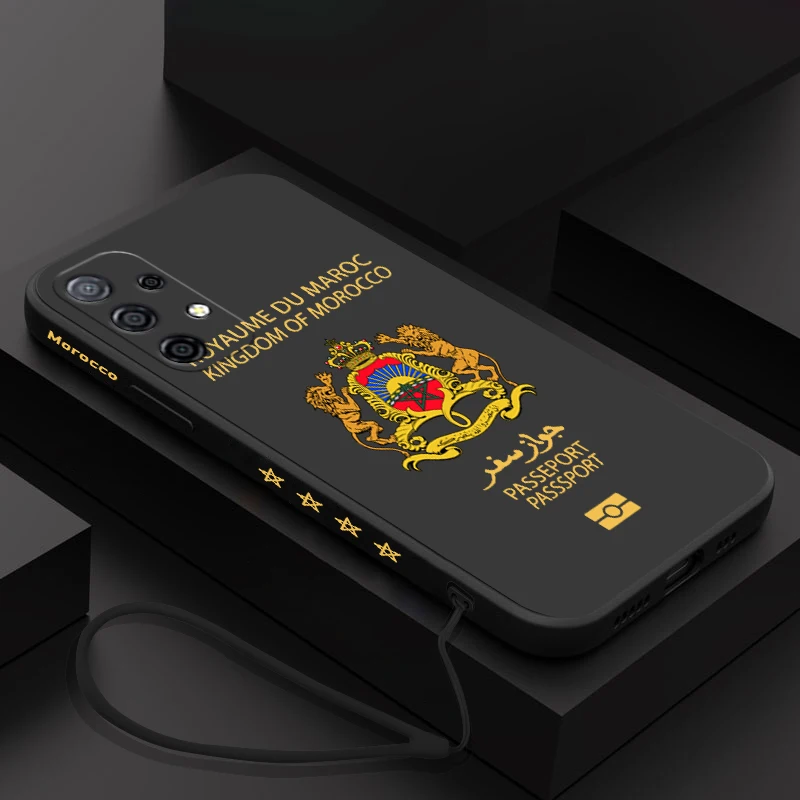 Morocco Passport Case For Samsung A73 A72 A71 A54 A53 A52 A51 A25 A24 A23 A15 A14 A13 A05S A04 A03 4G 5G Cover With Hand Strap