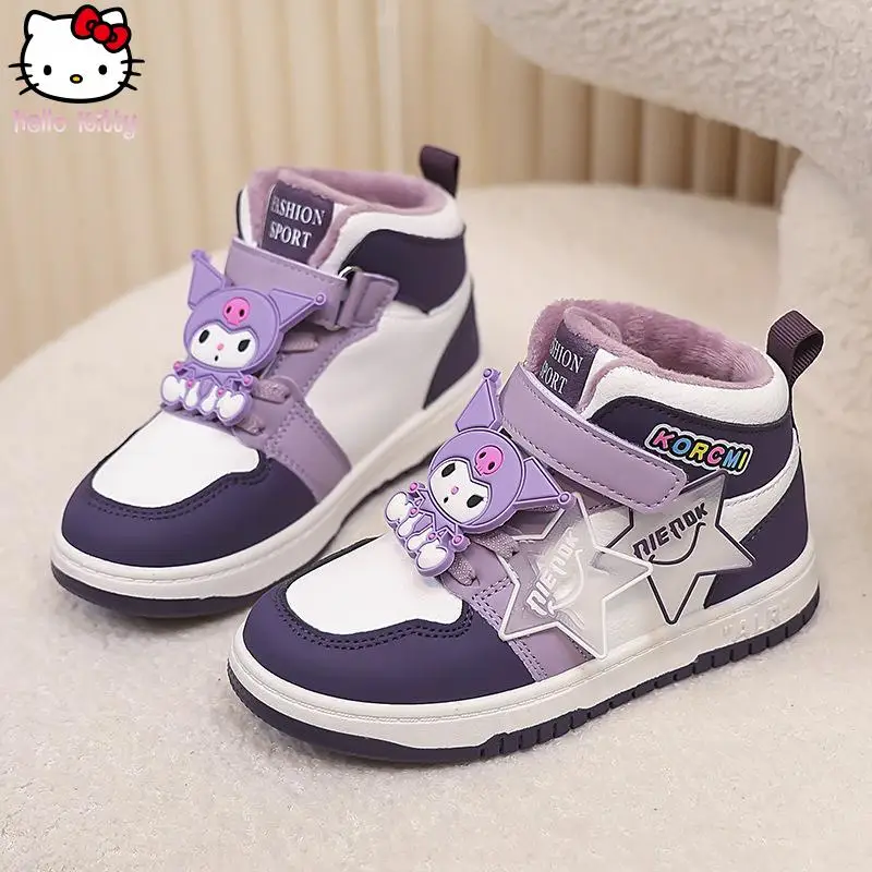 

Kuromi/женские кроссовки Kawaii Mid Tops для девочек, детские осенние кроссовки Sanrio Hello Kitty с героями мультфильмов, новая повседневная обувь на мягкой подошве, модная комфортная обувь