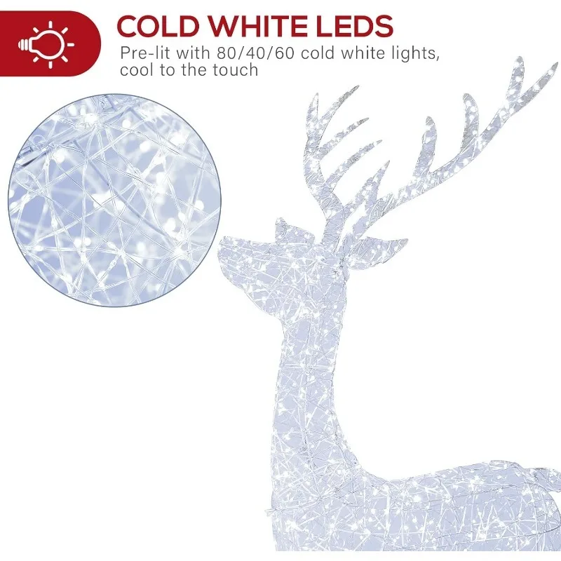 عائلة رنة عيد الميلاد الخارجية المضاءة ثلاثية الأبعاد بطول 4.5 قدم، 1 660 مصباح LED أبيض، أوتاد أرضية، ربطات عنق بسحاب لتزيين العطلات
