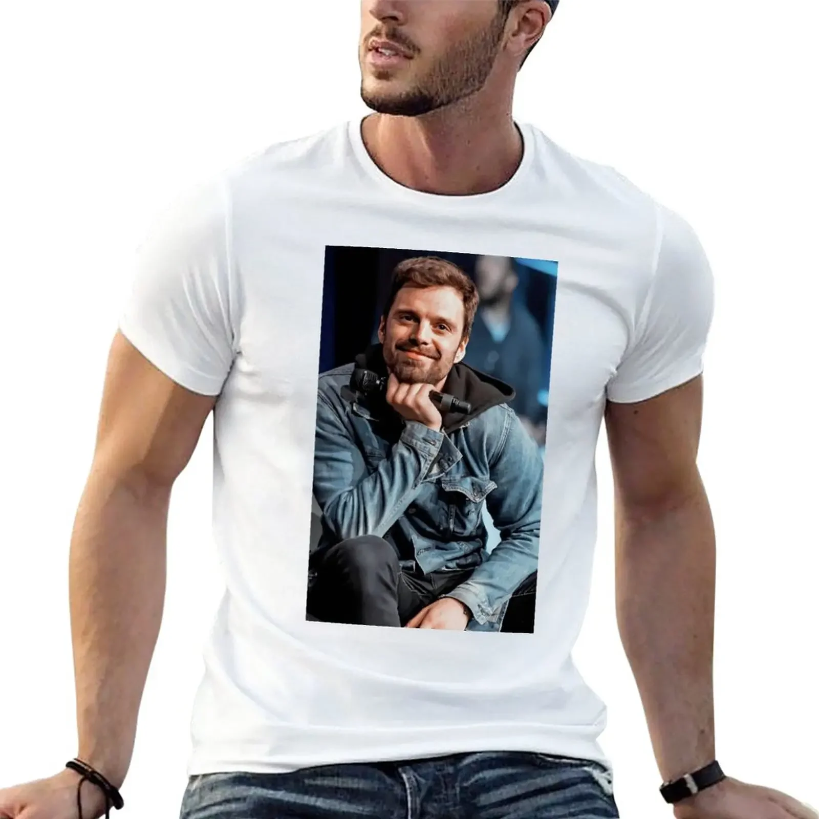 Sebastian Stan T-Shirt graphic t shirt heavyweight oversized for men vintaget sweatshirt short sleeve round collar herren clothe