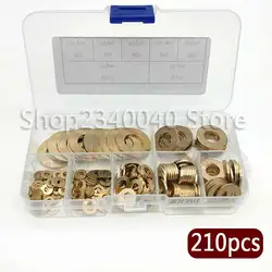 Brass Flat Washer Shim Assortment Kit M3 M4 M5 M6 M8 M10 M12 Gold Meson Pad Sheet Metal Collar Brass Gasket 210pcs