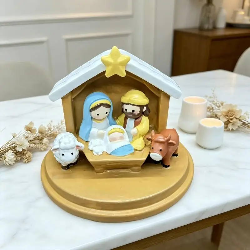 Weihnachten Krippe Szene Dekore Religiöse Heilige Familie Harz Krippe Szene Figur Für Ferienhäuser Display Ornament B03E – Detail 10