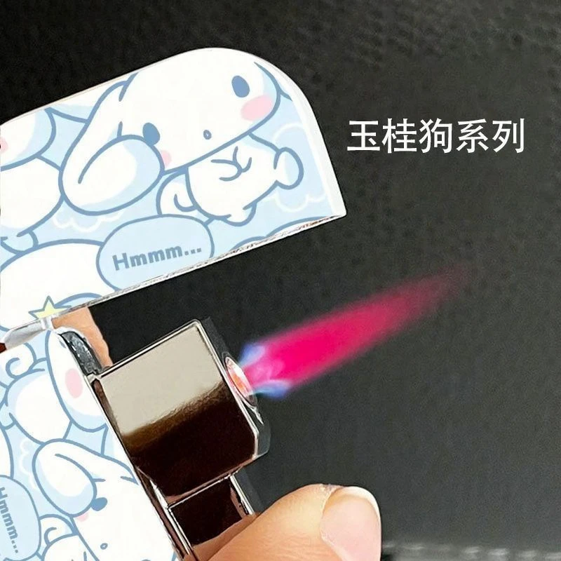 Cinnamoroll Recyclable Butane Gas Lighter Pink Flame Cute Creative Metal Portable Windproof Direct Charge Lighters Boyfriend