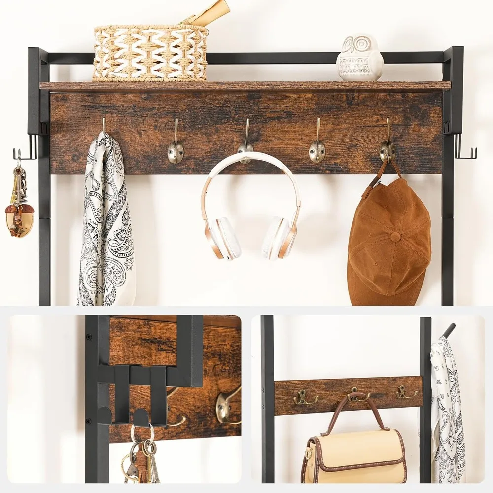 مقعد تخزين المدخل مع رف معطف وتخزين الأحذية، وأدراج قماش غير منسوجة