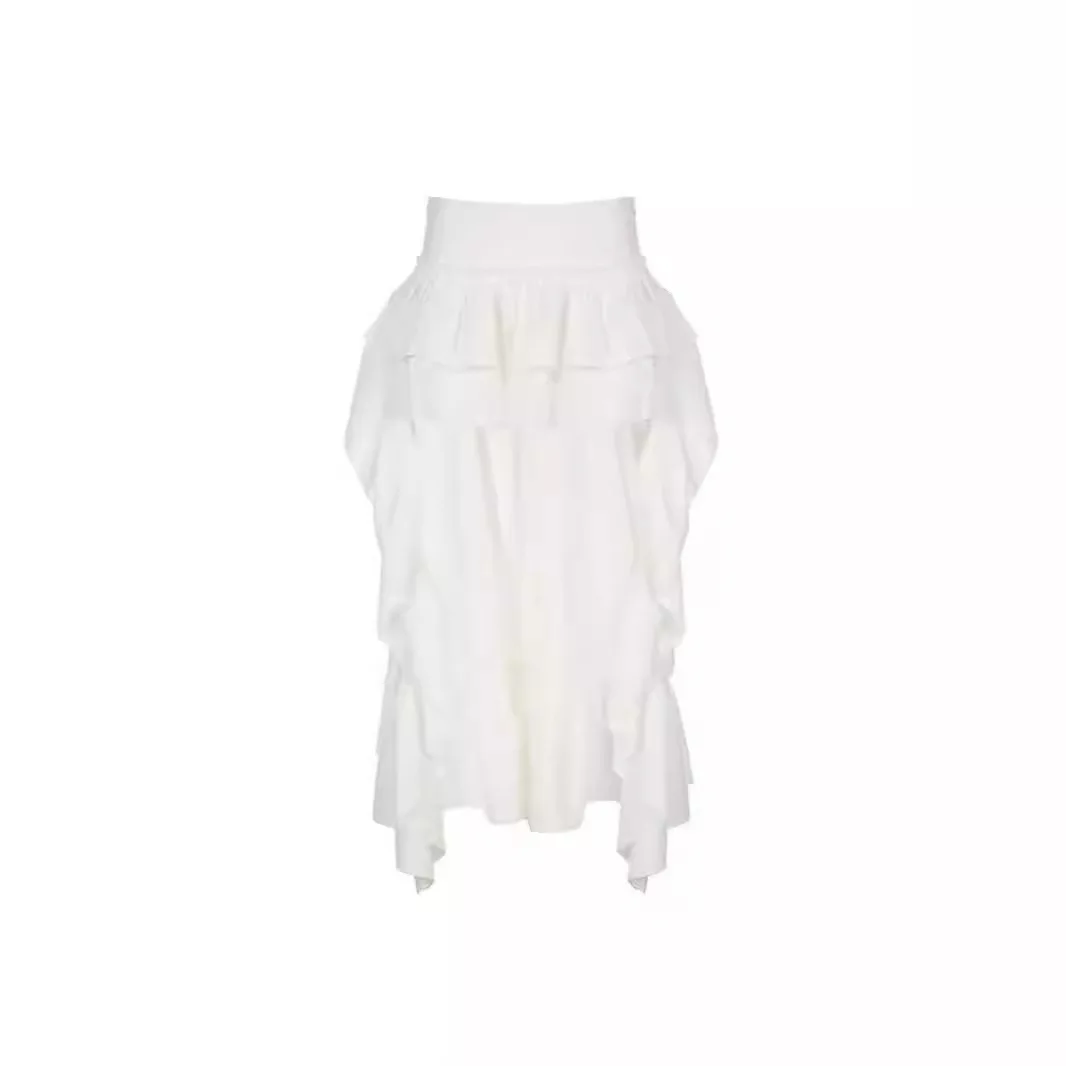2026 New Women's Solid Color Irregular Skirt High Low Hem Ruffle Trailing Short Skirt Elegant Casual Fashion Flowy Streetwear