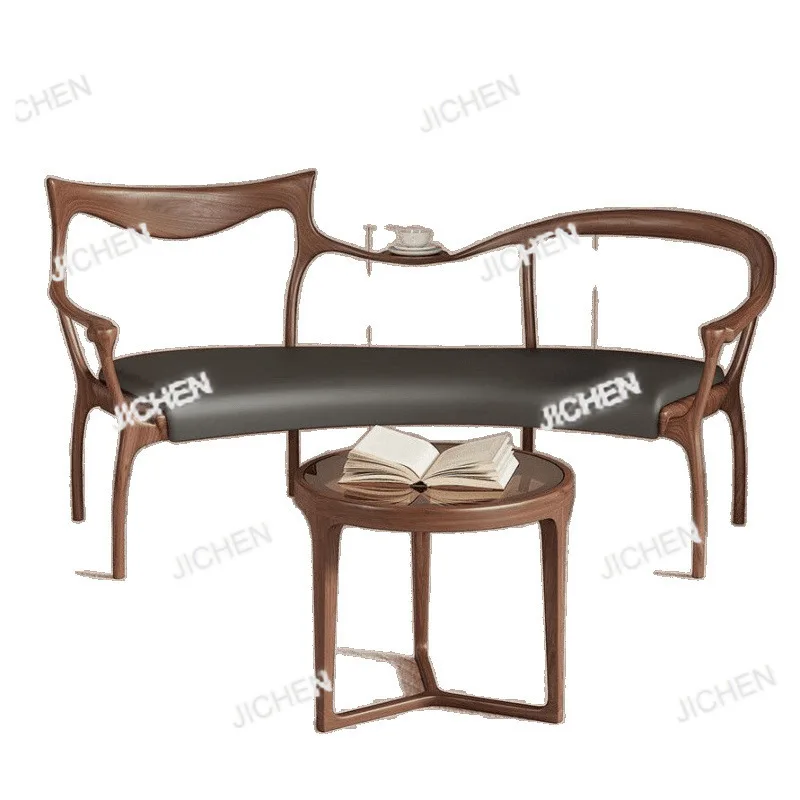 الجوز الأسود كرسي مزدوج كرسي أريكة من الخشب الصلب كرسي صيني جديد غير رسمي مزيج كرسي الشمال الحديث