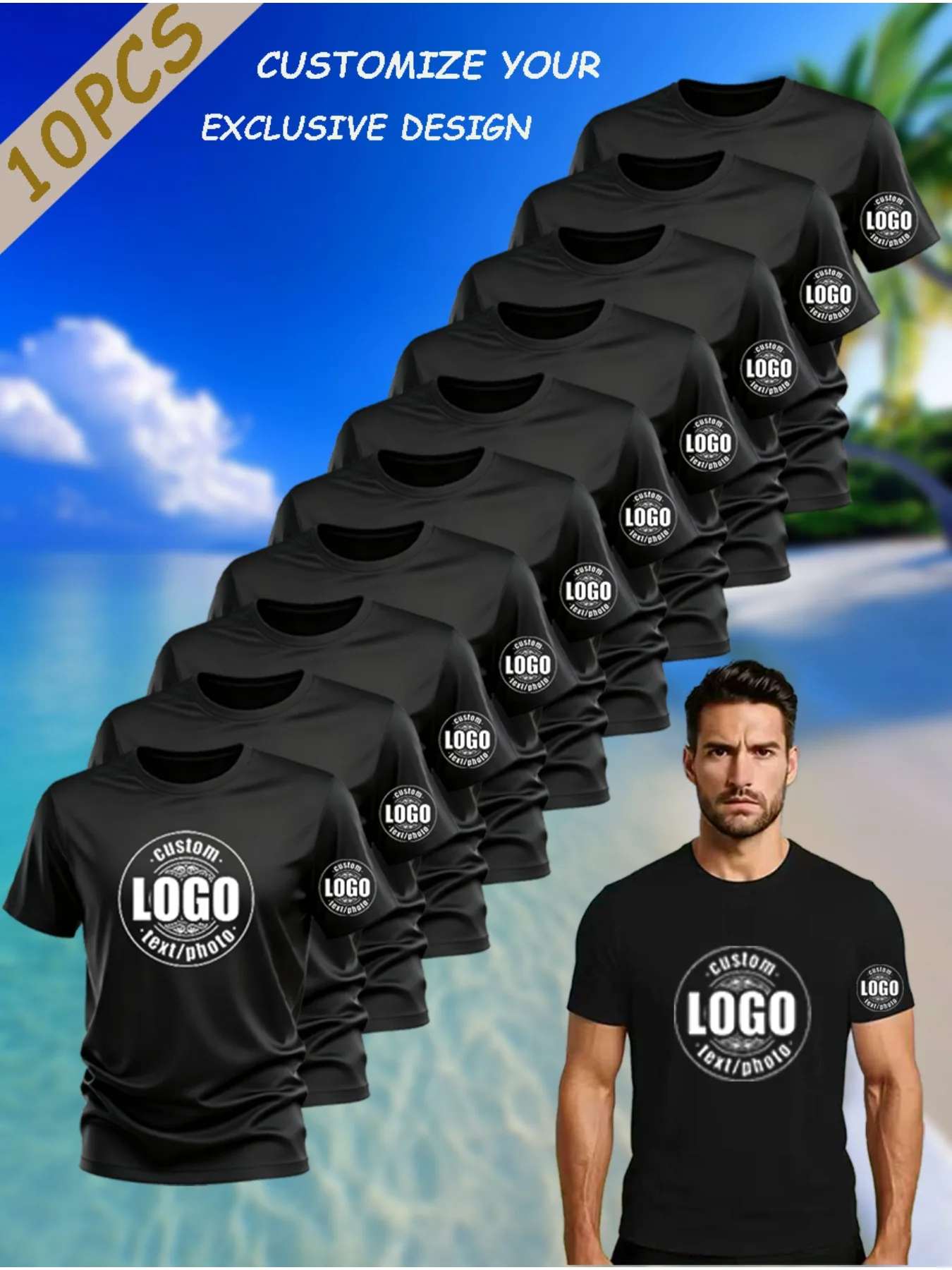 10-piece men's custom sports T-shirts | Personalized photos/marks can be customized on the front and back. Comfortable all year