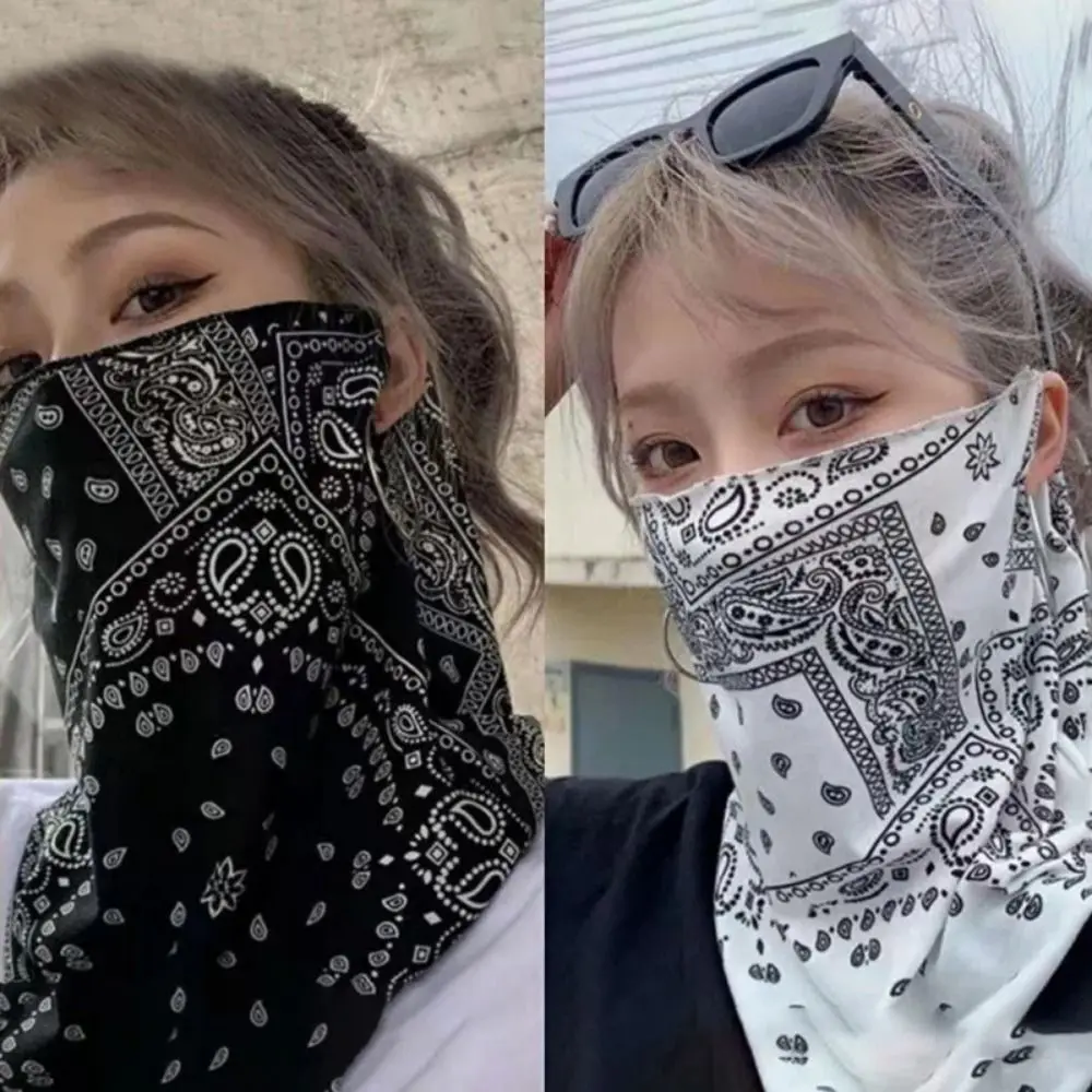 The New Summer Sun Mask Men And Women Hanging Ears Anti-Ultraviolet Half-Face Neck Protection Driving Ice Silk Mask Face Yarn