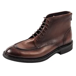 Retro High Top Men's Boots, Top Layer Cowhide, Carving Work Wear, Ankle Shoes, Outdoor Camping, Walking, Autumn, Winter