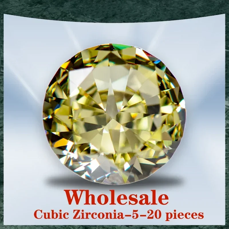 Cubic Zirconia Wholesale No Certificate Crushed Ice Cut Round Shape Olive Yellow Color Charms Beads for Jewelry Making Materials