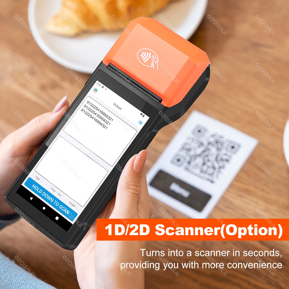 Imagem -03 - Handheld Barcode Scanner com Impressora Térmica Terminal Pos Pda Bar Code Reader Tudo em um para o Negócio Android 13 5.5 in 2d qr