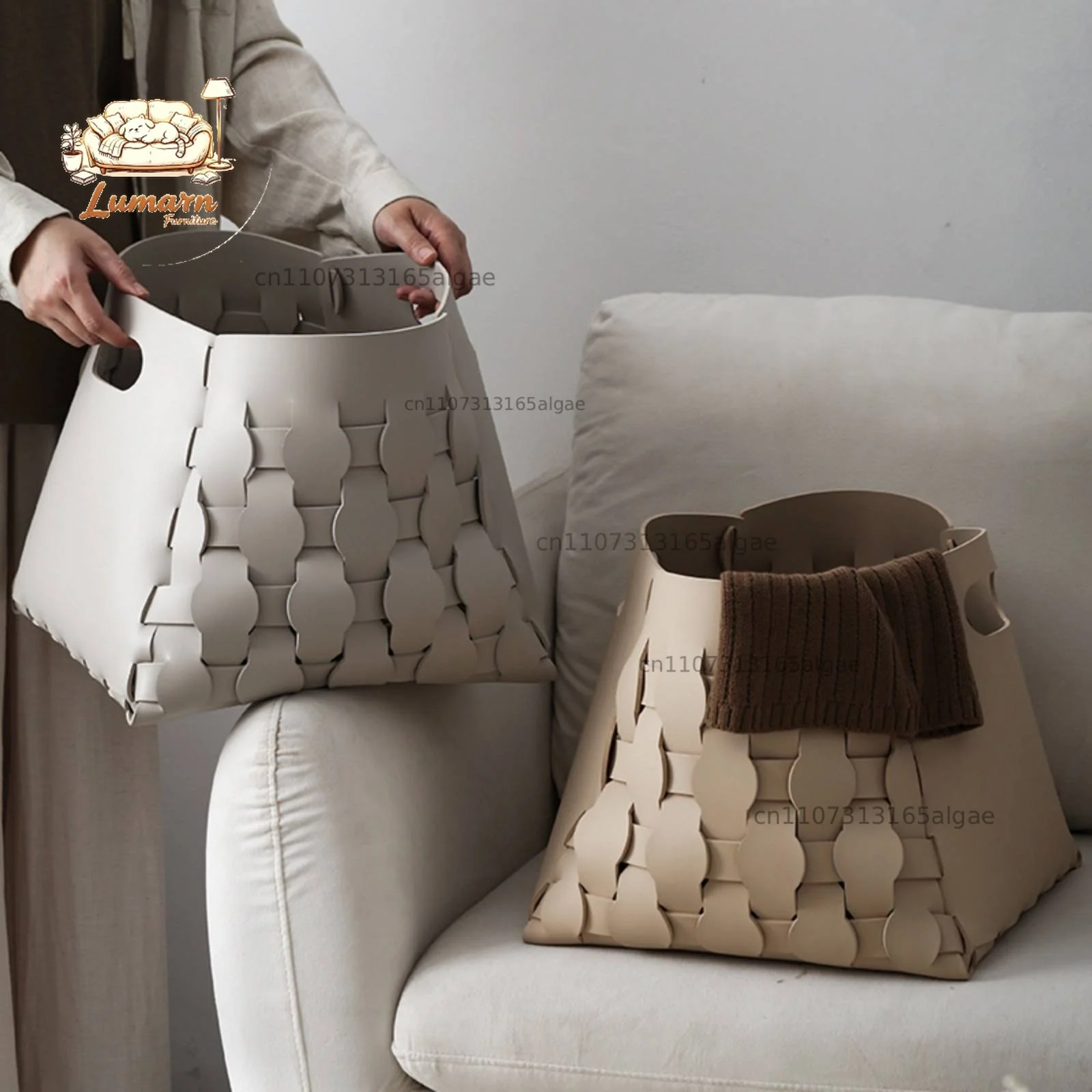 Woven Laundry Hamper Cutout Handles Leather Storage Basket Collapsible Hamper Uncovered Top for Closet Bathroom Home