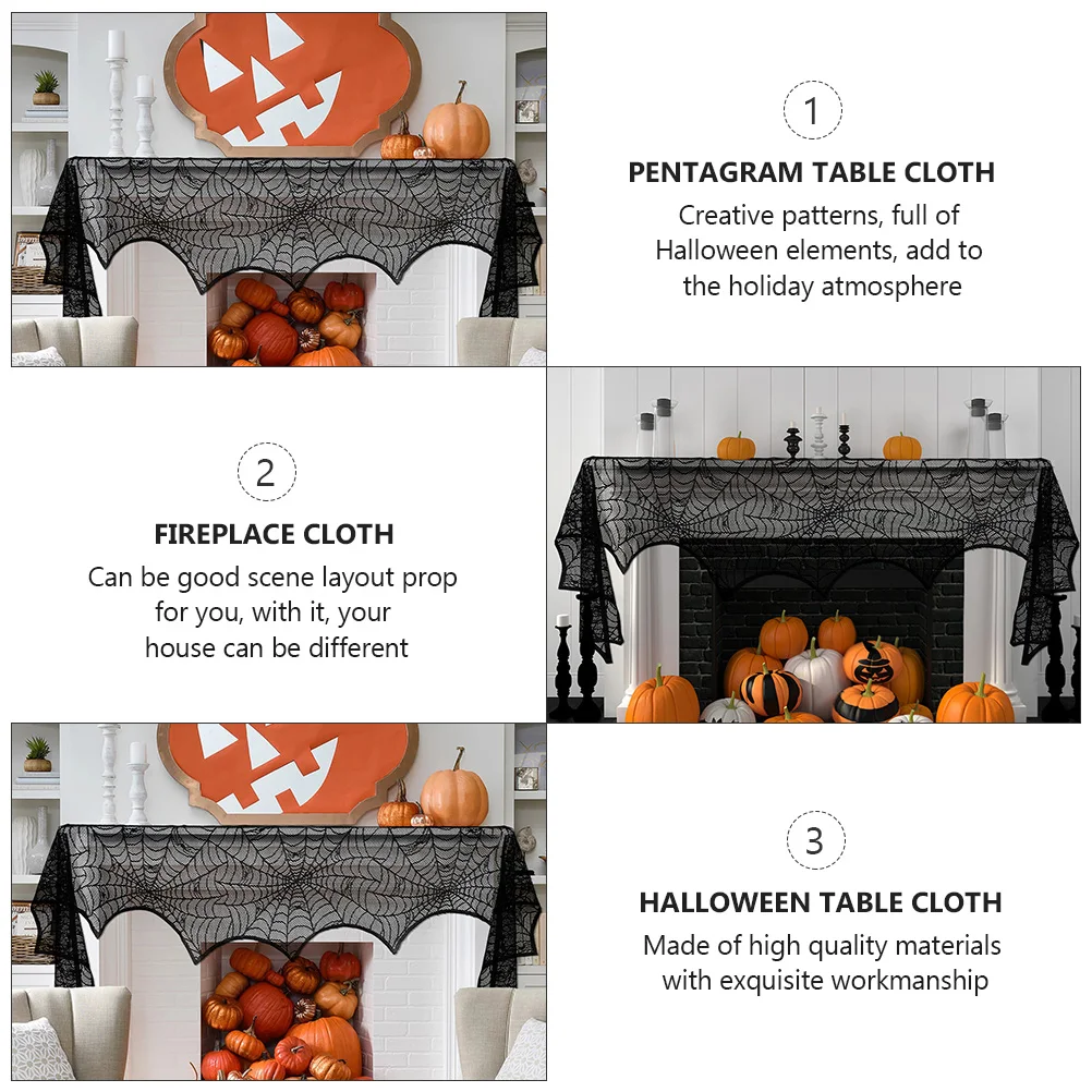 

2Pcs Black Halloween Decor Pentagram Table Cloth Pentagram Spider Tablecloth Web Creative Patterns Polyester