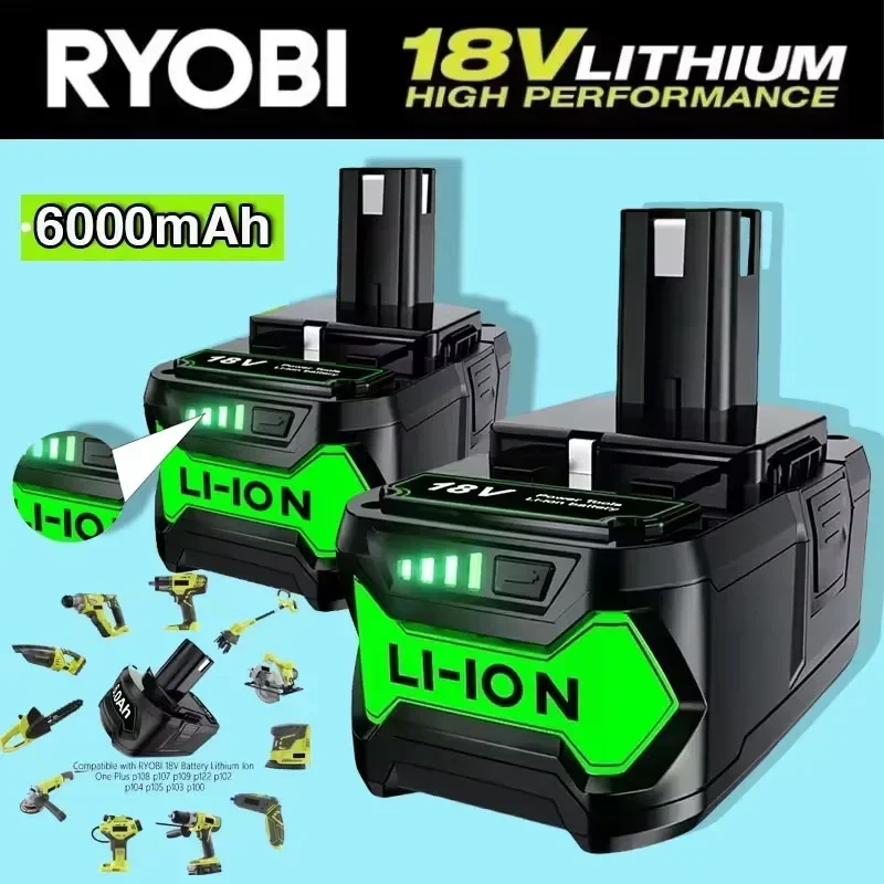 

BATTOOL 6.0Ah 18V Lithium Replacement Battery For Ryobi P108 ONE+Plus P102 P103 P104 P107 P117 Cordless Tools Battery