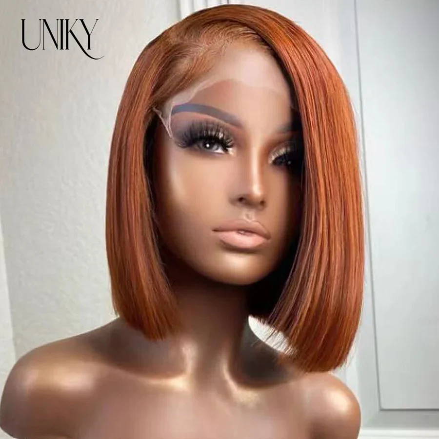 Reddish Brown StraightBob Lace Frontal Wig Human Hair 13x4 Straight Lace Front Wig Short Bob Wig Copper Red Lace Frontal Bob Wig