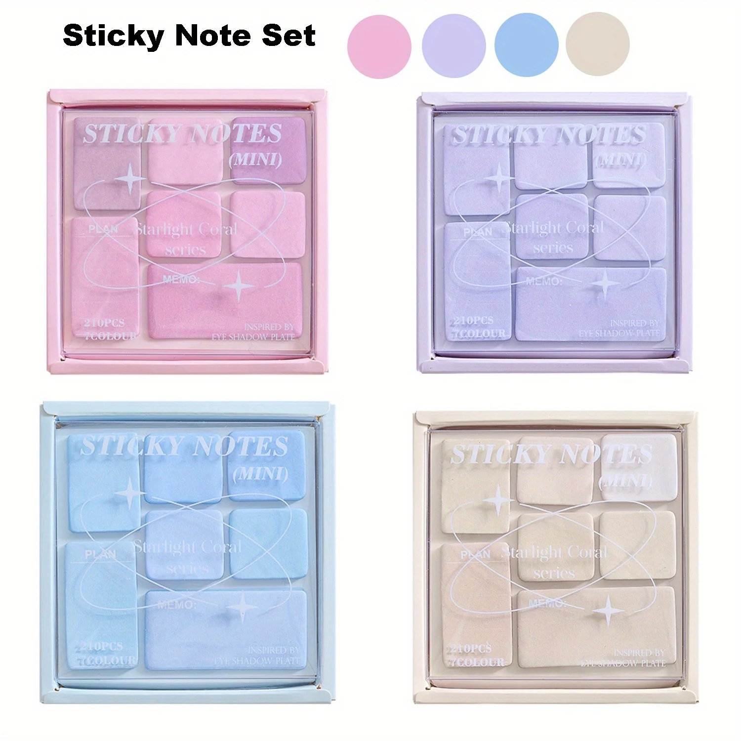 7 Pcs Colorful Sticky Notes Set, 210 Sheets Total, Multi-size Rounded Corner Note Pads for Office & Study Use