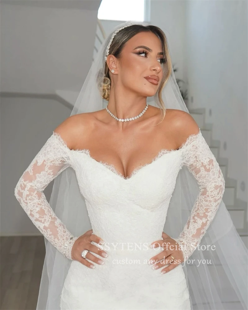 SSYTENS Sexy Off The Shoulder Wedding Dresses Custom Mermaid Bride Gowns Lace Long Sleeves Floor Length Civil Bridal Dresses