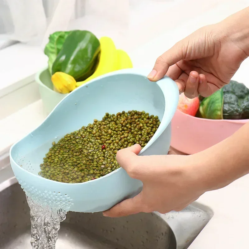 Food Grade Plastic Drainer Rice Beans Peas Washing Filter Strainer Basket Sieve Kitchen Accessories Kitchentool Cleaning Gadget