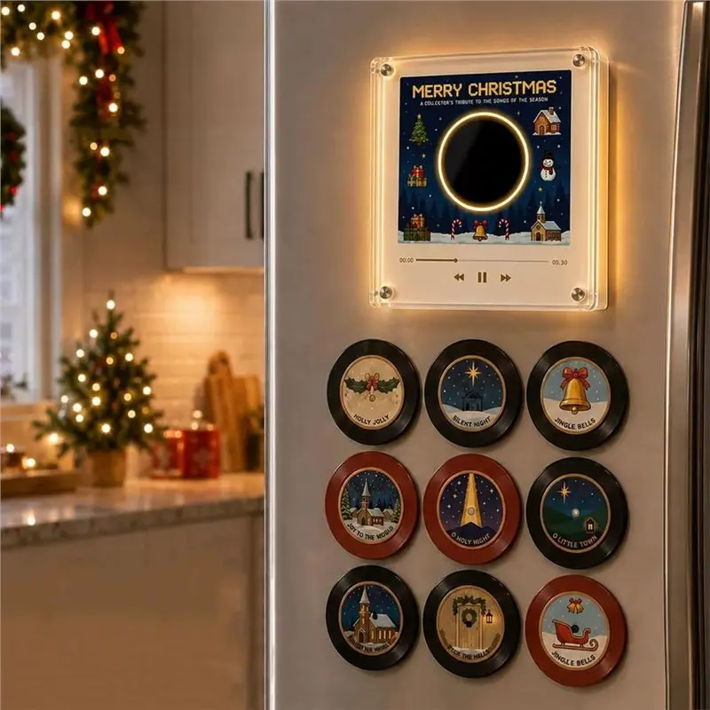 N10R-Xmas LED Night Light Magnetic Music Fridge With 9 Disc Auto-Singing Refrigerator Rotary Disc Machine