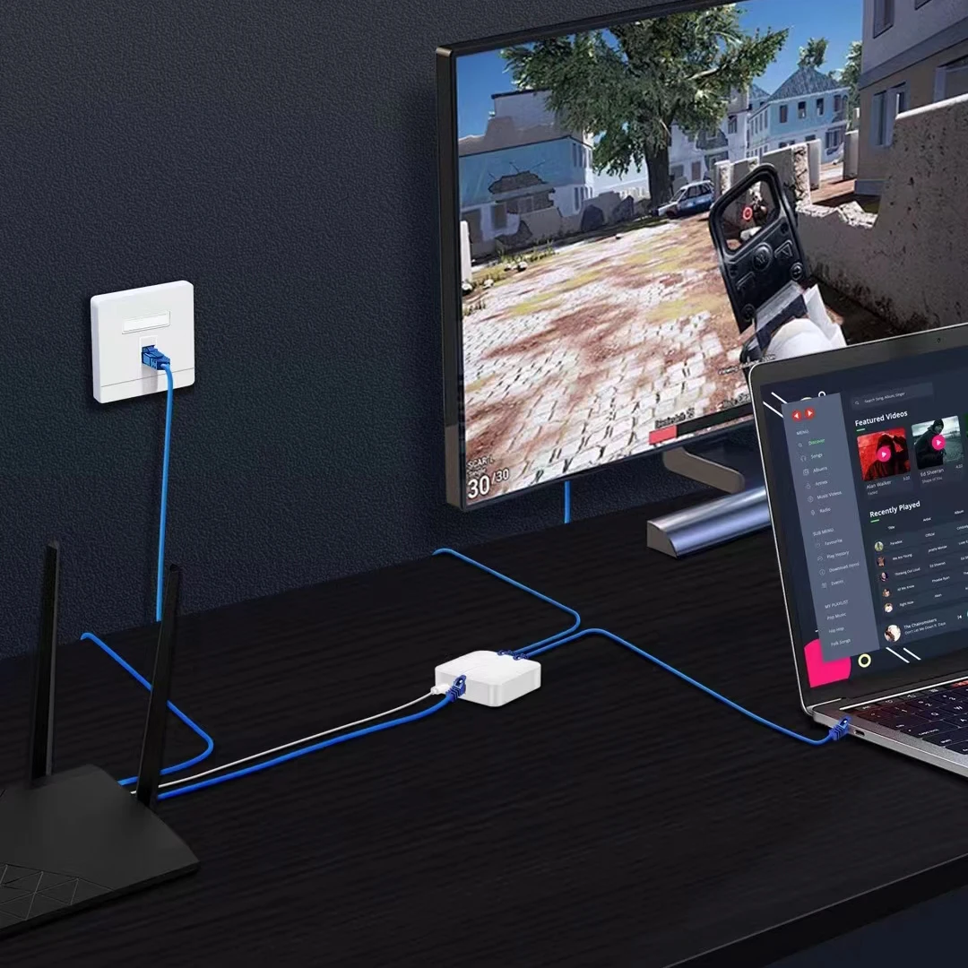 1000M Gigabit Network RJ45 Ethernet Converter 1 In 2/4 Out Splitter Adapter Cable Expander PC Laptop TV Box Router Converter