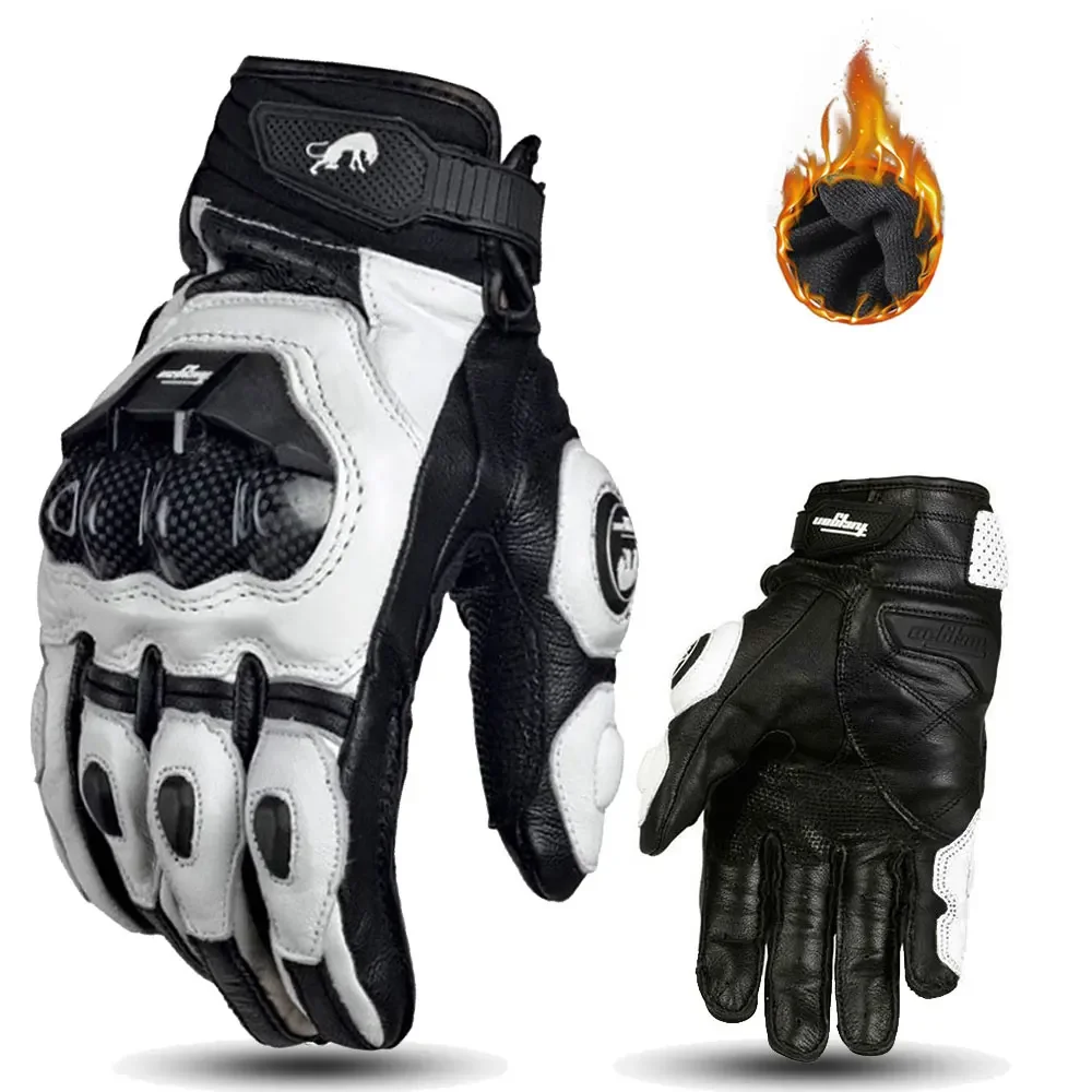 Guantes de Moto de cuero negro para hombre, impermeables, pantalla táctil, Invierno