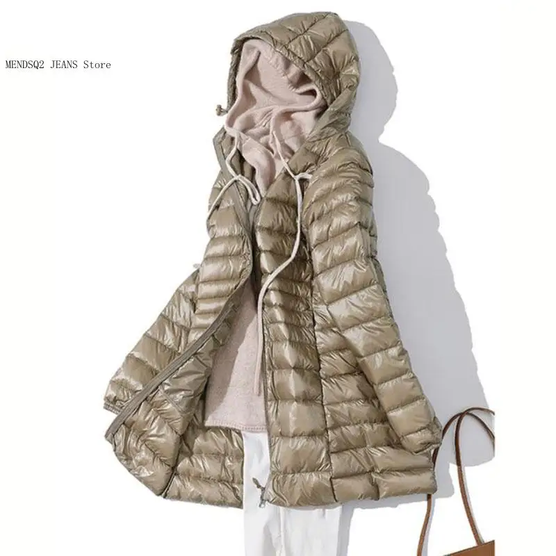 Long Hooded Coat Waterproof Parka Winter Light Down Jacket Women Fashion Casual White Duck Down Jacket