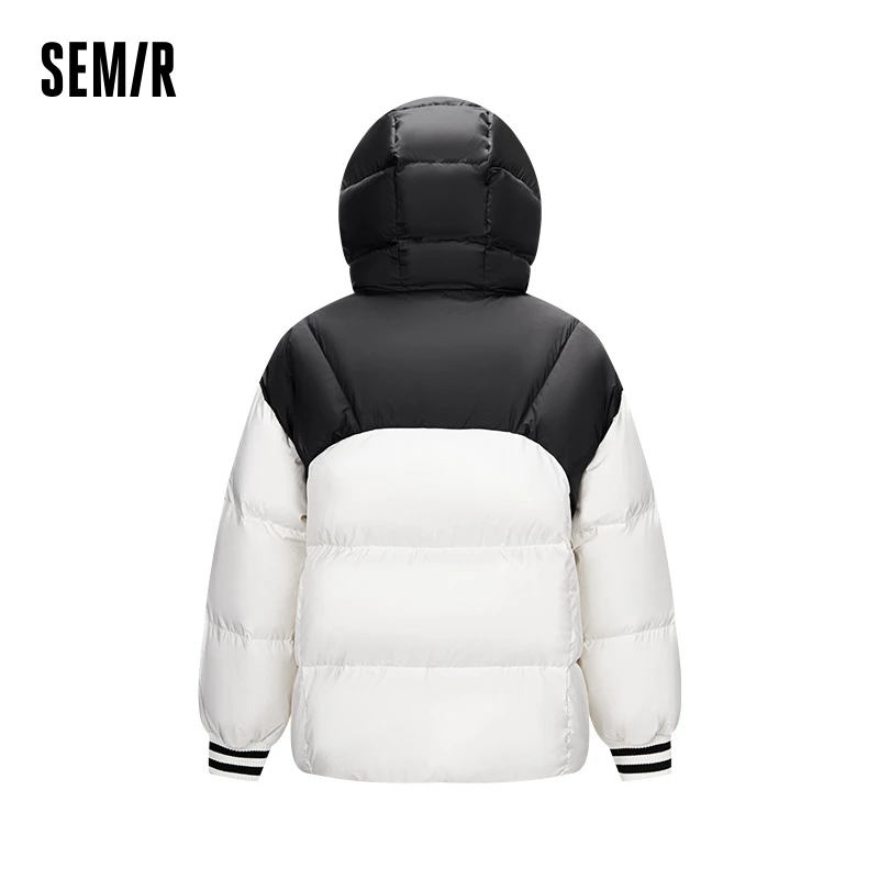 Semir Down Jacket Women Contrasting Color Spliced Loose Trendy Personality Clothes Winter Fashion Hooded Cool Girl Coat