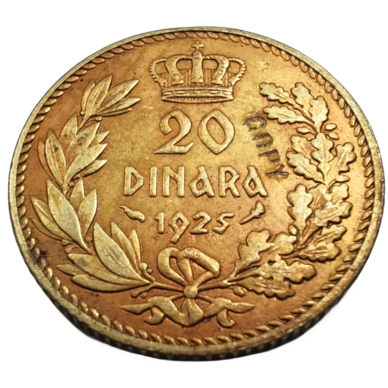 

Золотая копия монеты 1925 Yugoslavia 20 Dinara-Alexandar I