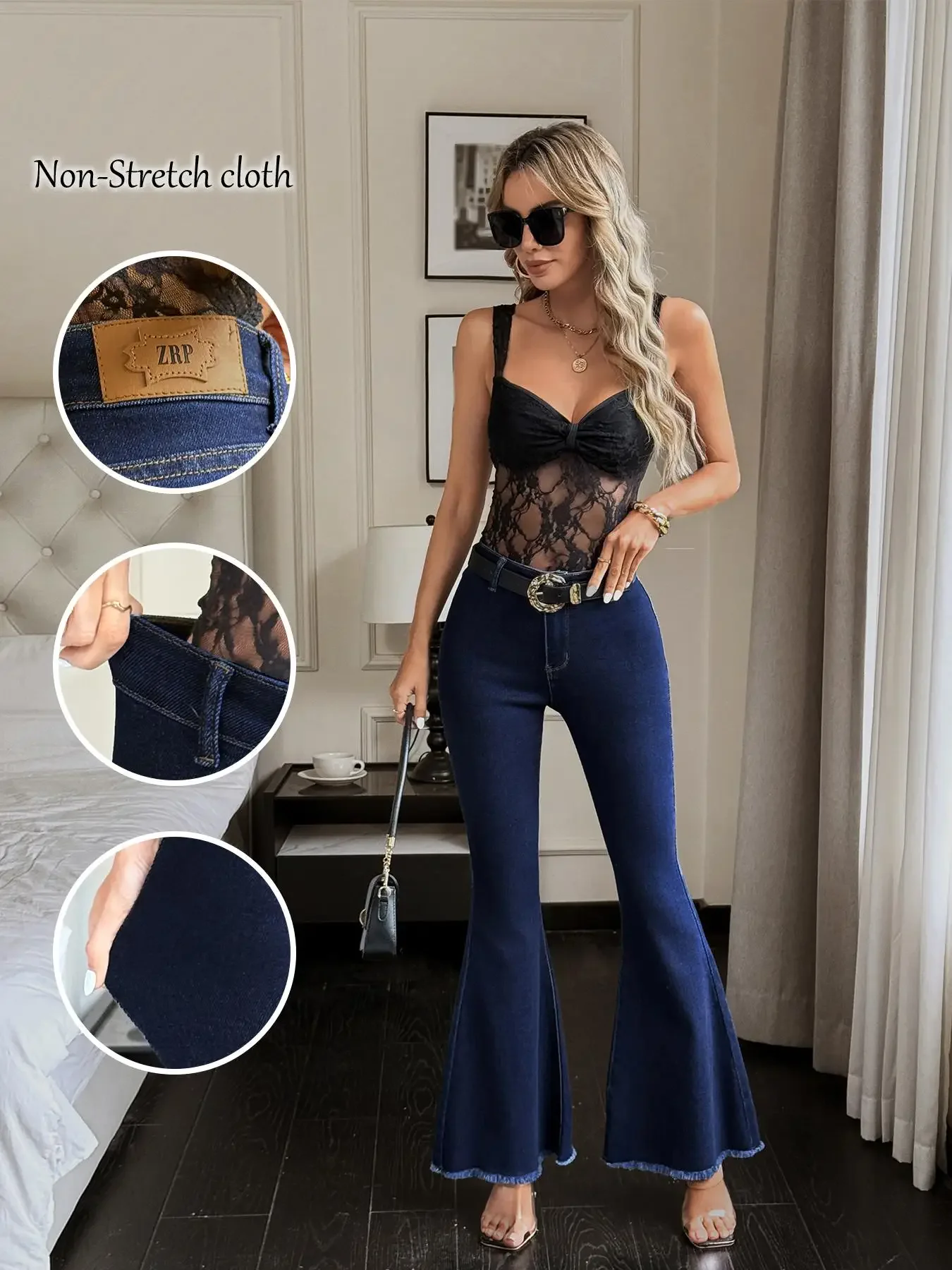 

Miss Comfort Plus Size High Rise Flared Jeans for Women Curvy Fit Stretch Denim Pants Soft Fabric Everyday Clothing