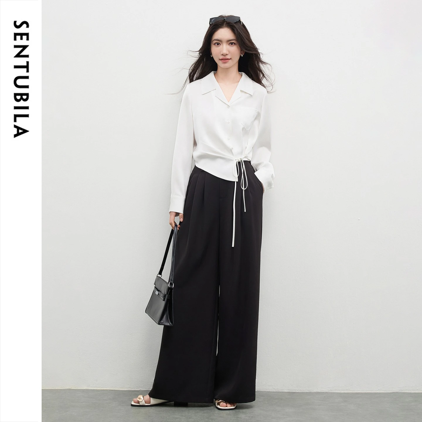 SENDUBILA Women White Shirt Black Pant Office Ladies Outfit 2026 Autumn Fall Woman Two Piece Trouser Sets for Woman 161ZA5889