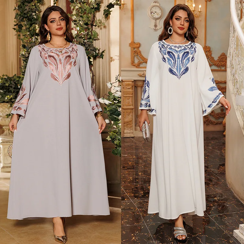 Eid Muslim Embroidery Dress for Women Party Dresses Jalabiya Abaya Dubai Diamond Vestidos Largos Arab Long Robe Ramadan Kaftan