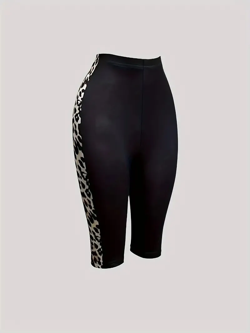 Women's Sports Black Leopard Print Shorts And Leggings Are Fashionable Casual Elastic Comfortable And Slim Fitting