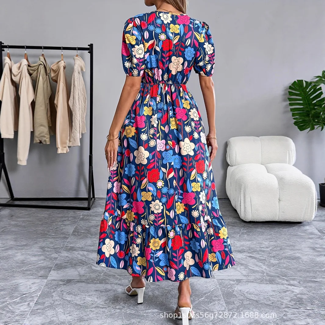 Women Elegant Midi Floral Print Dress Dresses Spring Summer Flowy Overall Jumpsuit Playsuit