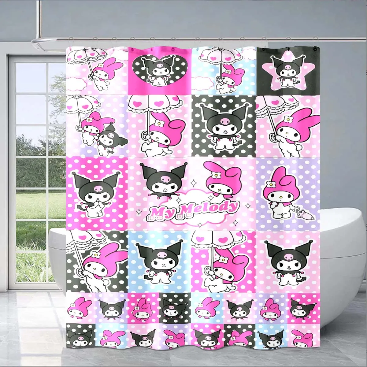 Kuromi Cartoon Shower Curtain Cute 3D Printing Waterproof Bathroom Decoration Curtain Exquisite Family Gifts