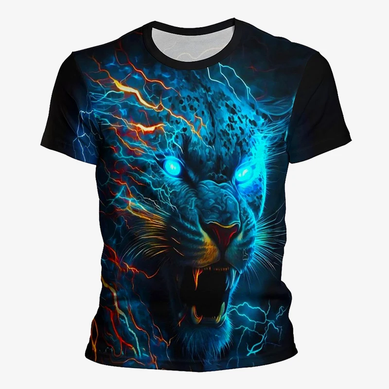 2023 New Cool Animal Panther T Shirt For Men Summer Short Sleeve Leopard 3D Printed T-shirt Fashion Streetwear Tops Tee Clothes