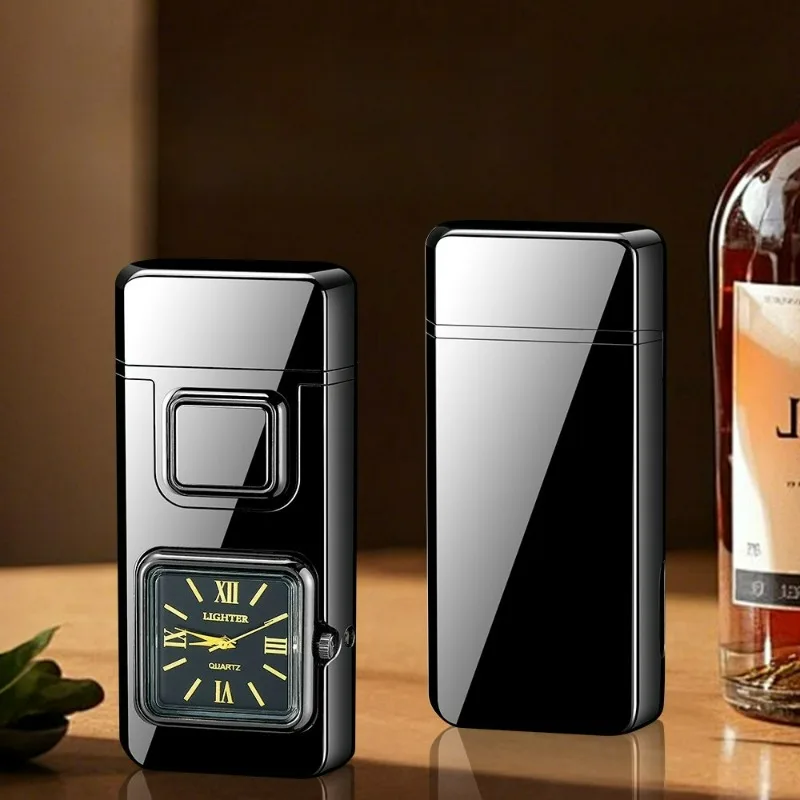 True Watch Voice Controlled Ignition Dual Fire Butane Gas Lighter Visual Gas Window Open Flame Charge Jet Flame Electric Lighter view 3