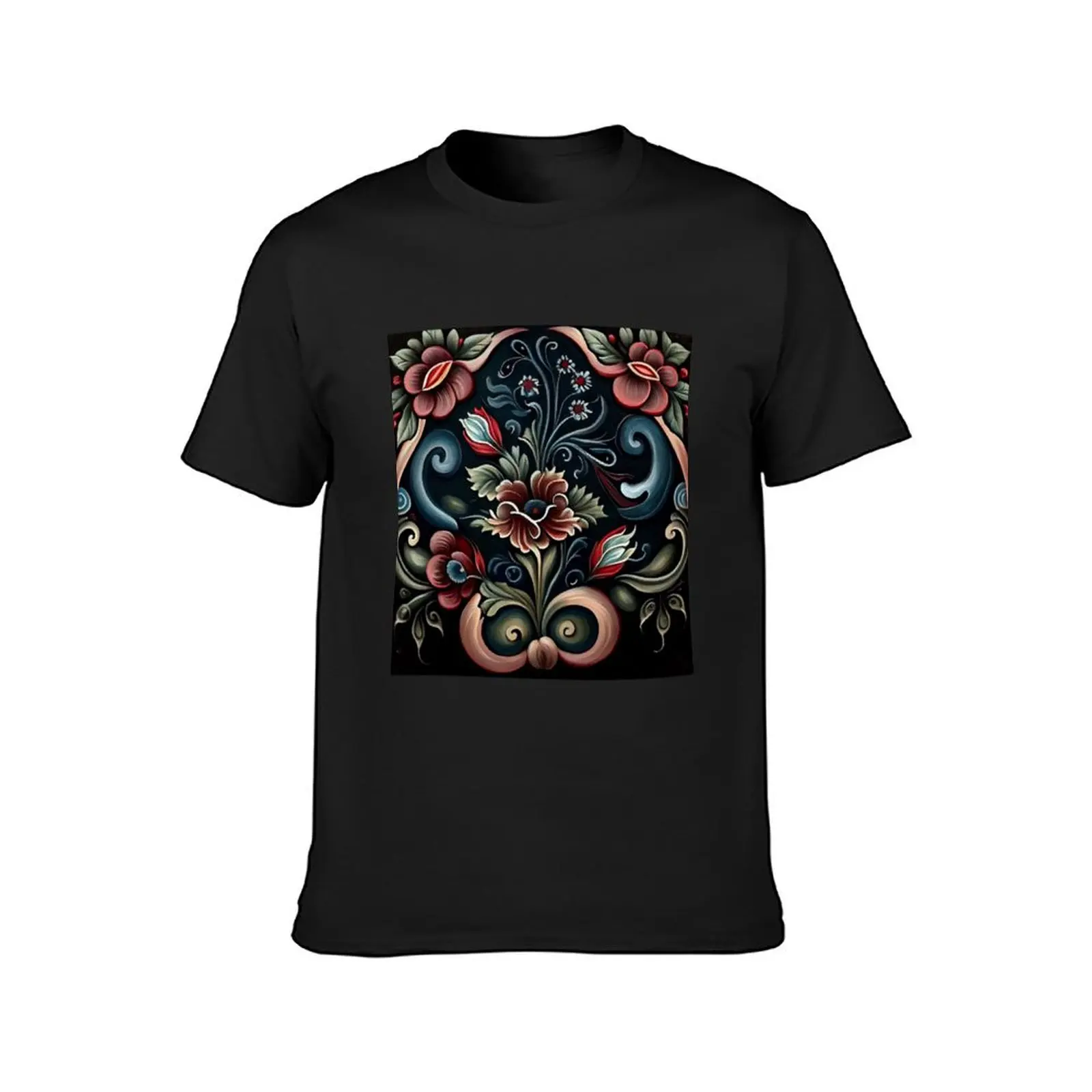 Norwegian Rosemaling-Oil On Canvas #10 T-Shirt Blouse vintage aesthetic clothes mens t shirt graphic