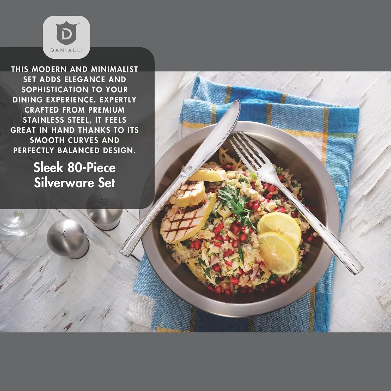 80 Piece Silverware Set For 16, 18 10 Stainless Steel Silverware Set, Modern Sleek Flatware Set Includes Knife/Fork/Spoon & Long