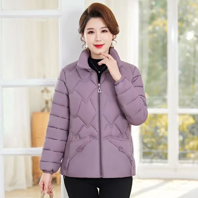 2025 Autumn Down Cotton-padded Jacket Plus Size Middle-aged Women Small Cotton-padded Jacket New Cotton-padded Jacket Thickened