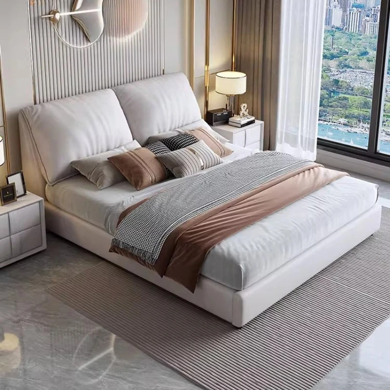 comfortable white double bed minimalist modern light luxury leather bed frame master bedroom somieres y marcos de cama furniture