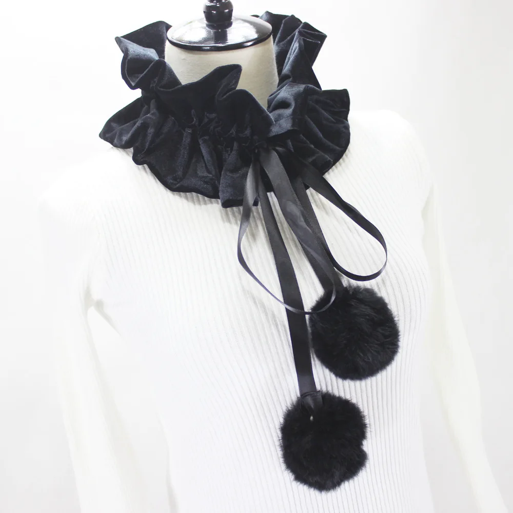 Golden velvet pleated decorative collar, ruff collar hanging ball false collar