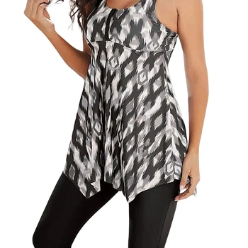 여성용 투피스 카프리 수영복, 민소매 불규칙 플라운스 탱키니 탑 및 수영 하의 플러스 사이즈 배 조절 수영복