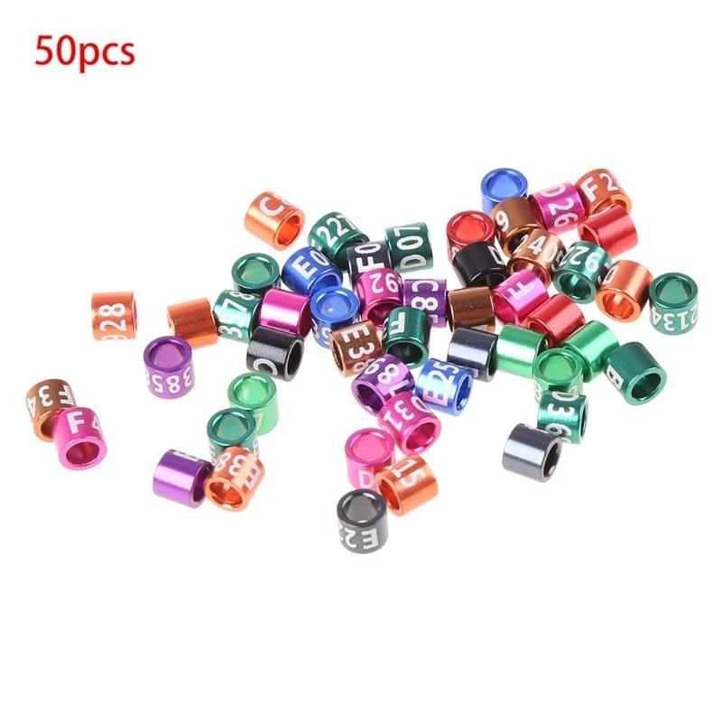 367A 50-Piece Bird Leg Rings Colorful Chicken Metal Identification Leg Bands 4 Sizes