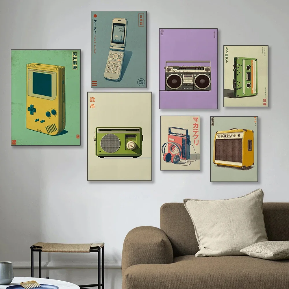 1pc frameless Canvas painting Japanese Retro Music Posters Radio Amp Cassette Tape Flip Phone Modern Prints Canvas Painting Wall