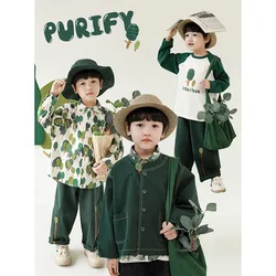 Boys' Set Printing Shirt T-shirt Children Cute Coat Autumn Embroidered Trousers