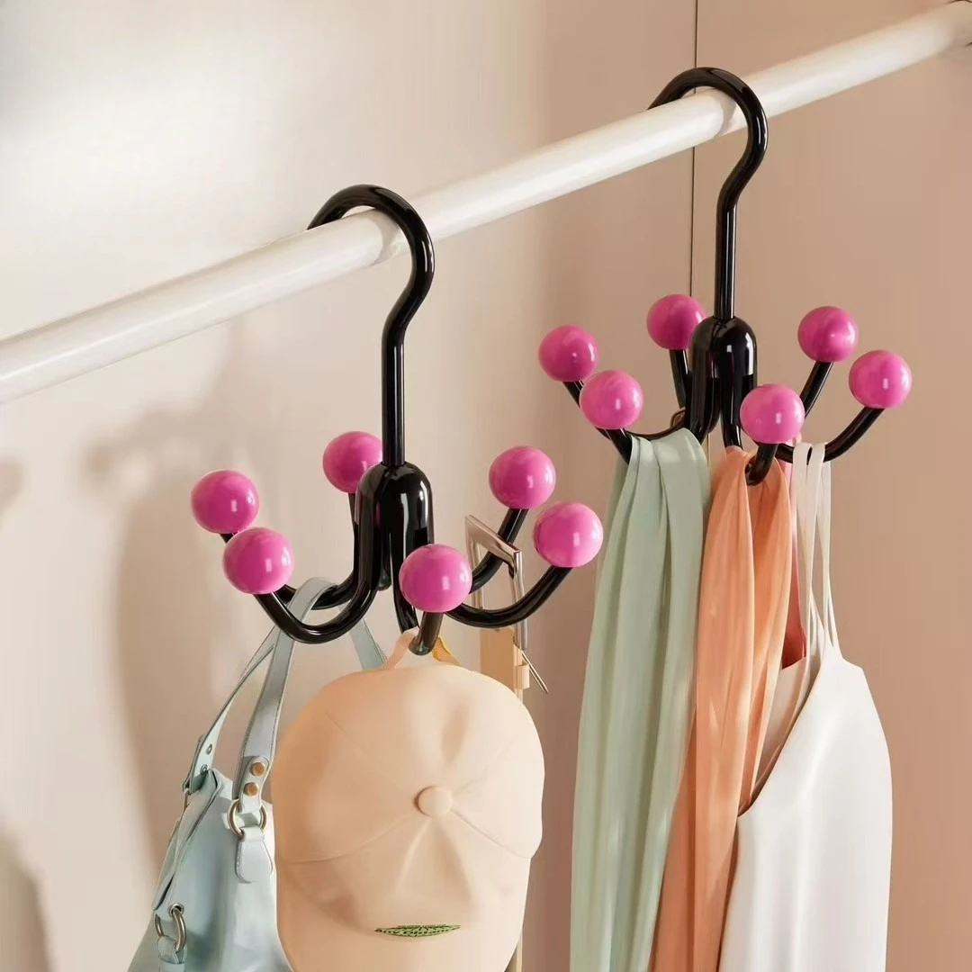 قطعة واحدة من خطاف دوار متعدد الوظائف بستة مخالب للاستخدام المنزلي، مناسب لتعليق الملابس الداخلية والأشرطة والقبعات وتنظيم الحقائب