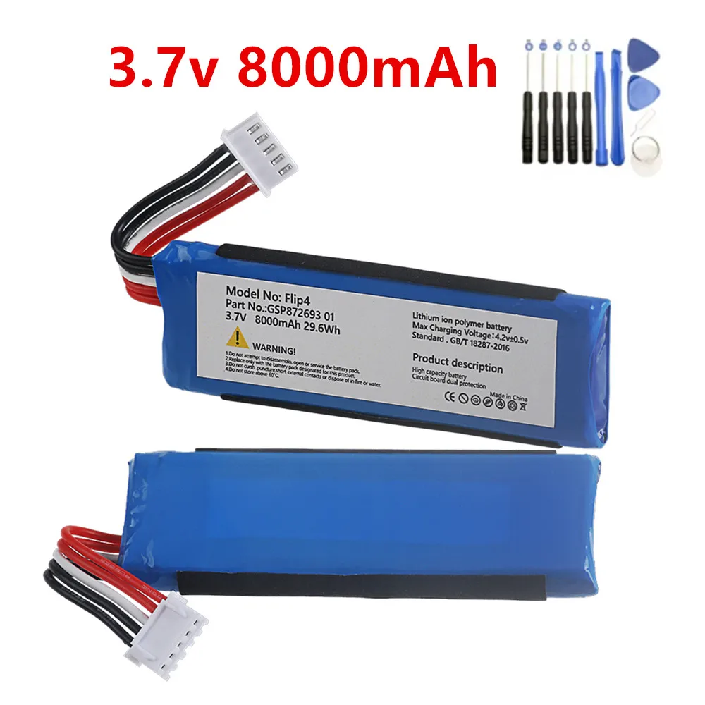 3.7V 8000mah Flip 4 battery for New replacement GSP872693 01 for JBL Flip 4/Flip 4 Special Edition battery 1-5PCS