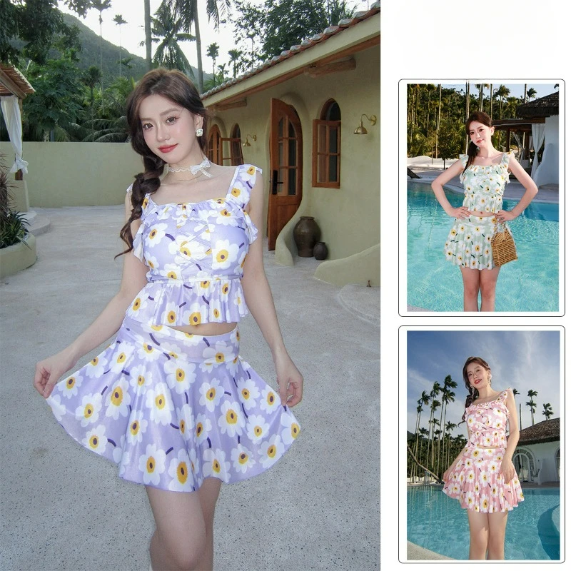 

Купальник, женский корейский модный купальник с разрезом на плечах и пышной юбкой, для похудения и сексуальный отпуск с плоскими углами